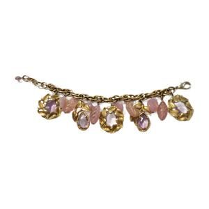 Vintage Gold and Pink Lucite Dangle Charm Bracelet
